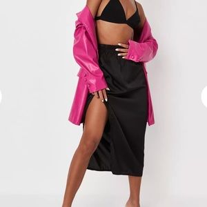 Black satin midi skirt